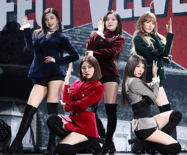 Red Velvet performs during a media showcase for its new full-length album “Perfect Velvet” in Seoul on Thursday. (Yonhap)