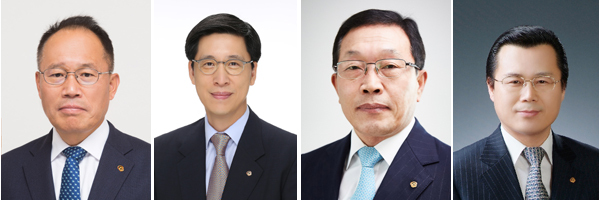 (왼쪽부터) ㈜한화 화약부문 대표 옥경석 사장, 한화갤러리아 대표 김은수 부사장, 한화저축은행 대표 김성일 전무, 한화역사 대표 박병열 전무
