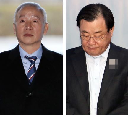Former NIS chiefs Nam Jae-joon (left), Lee Byung-kee (Yonhap)