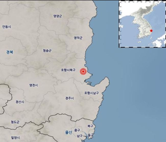 사진=20일 오전 6시 5분께 규모 3.6 지진이 경북 포항시 북구 북쪽 11km 지역에서 발생했다. [제공=기상청]