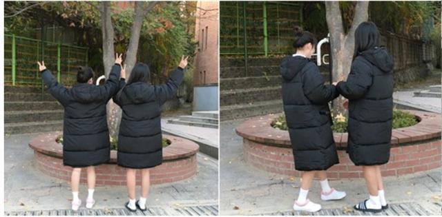 롱패딩을 입고 있는 학생들의 모습 [사진=온라인 커뮤니티 캡처]