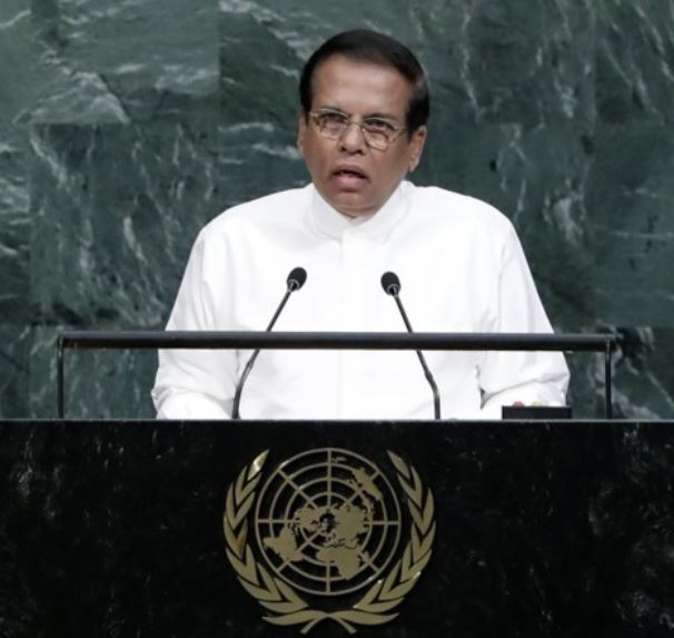 President Maithripala Sirisena is shown at the United Nations (EPA-Yonhap)