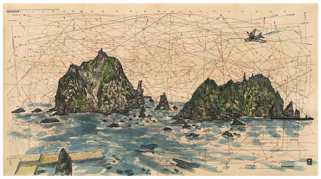김지원, 독도-화가의비행, oil on linen, 57x103cm, 2017.[사진제공=라메르에릴]