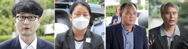 ‘국민의당 제보조작’ 사건으로 재판에 넘겨진 이준서 전 최고위원(왼쪽부터), 당원 이유미씨, 김성호 전 의원, 김인원 변호사. [사진=연합뉴스]