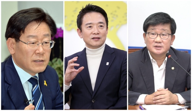 [사진=왼쪽부터 이재명 성남시장, 남경필 경기지사, 전해철 더민주 경기도당위원장]