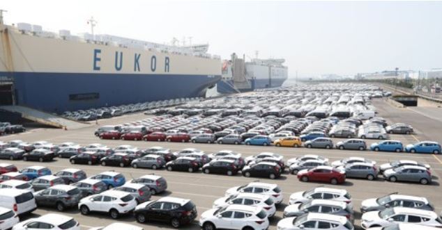 A Hyundai Motor Co. yard in Ulsan, South Gyeongsang Province. (Yonhap)