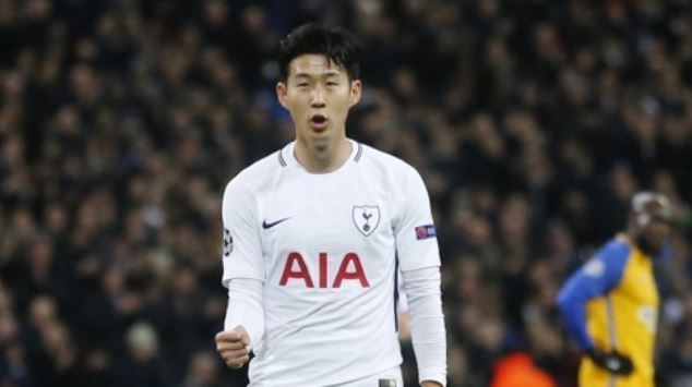 In this photo taken by the Associated Press, Tottenham Hotspur's Son Heung-min celebrates after scoring a goal against Apoel FC during their UEFA Champions League Group H match at Wembley Stadium in London on Dec. 6, 2017. (Yonhap)