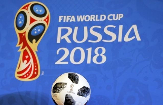 This photo taken by the EPA on Nov. 29, 2017, shows the official match ball for the 2018 FIFA World Cup 2018, named Telstar 18, on display during an event in Moscow. (Yonhap)