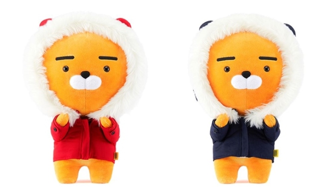 "Winter Ryan" in red or navy padded coat(Kakao Friends)