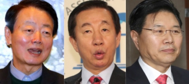 자유한국당 원내대표 경선 후보자. 왼쪽부터 한선교, 김성태, 홍문종 의원.
자유한국당 원내대표 경선 후보자. 왼쪽부터 한선교, 김성태, 홍문종 의원.