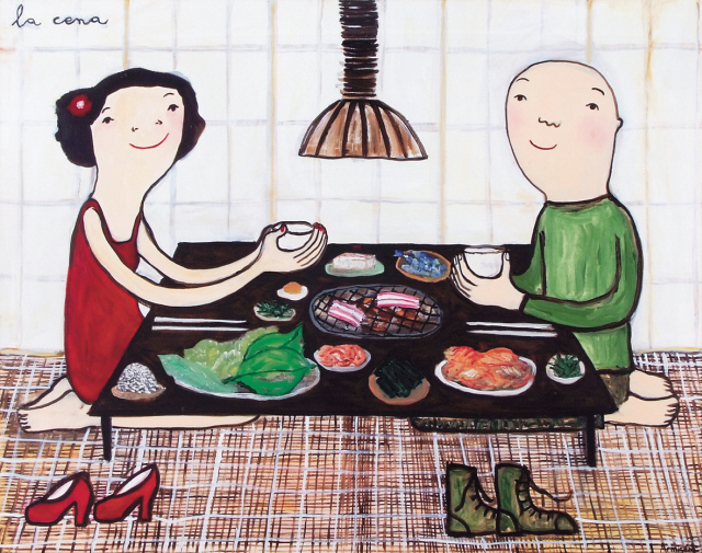 이우환 ‘무제’ 종이에 잉크 32.3×41cm 1980
오윤 ‘십방(十方)’ 목판화 22×17.3cm 1985
이두식 ‘축제’ 캔버스에 유채 112.1×162.2cm (100호) 1996
에바 알머슨 ‘la cena (The Dinner)’ 캔버스에 유채 112.1×145.5cm (80호)
변시지 ‘인생(人生) Life’ 캔버스에 유채 32.5×17.7cm 1995