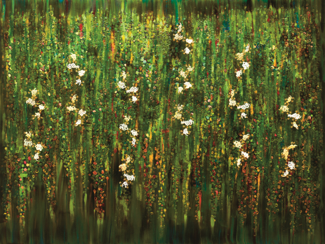 춤추는 버드나무 Dancing willows, 2017, 목판에 자개, 22K 금도금 실버, 천연 옻칠, 122x162cm.[사진제공=학고재갤러리]