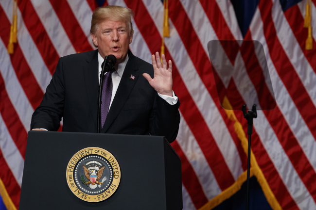 US President Donald Trump reveals his administration's national security strategy in Washington DC on Tuesday. Yonhap