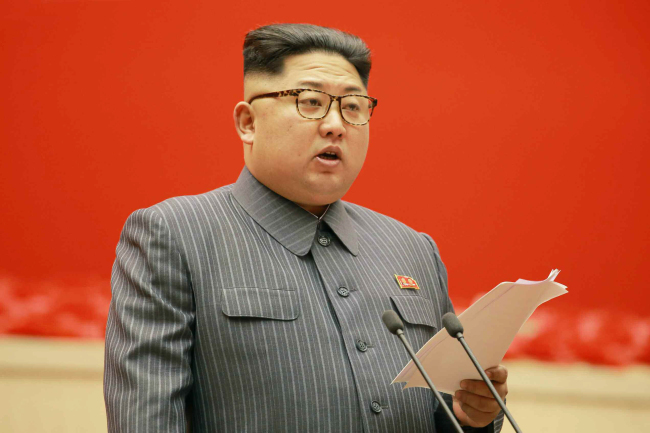 North Korea’s leader Kim Jong-un delivers opening remarks during the fifth conference of cell chairpersons of the ruling Workers’ Party of Korea in Pyongyang on Thursday. (Yonhap)