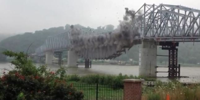 A bridge is destroyed by the South Korea-developed Remote Activation Munition System (RAMS) in a test in this undated photo provided by the Defense Acquisition Program Administration (DAPA). (Yonhap)