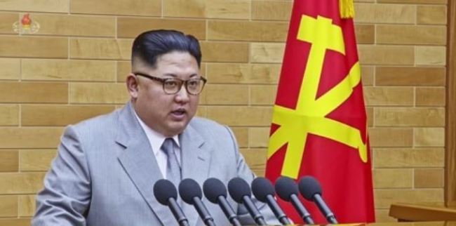North Korean leader Kim Jong-un delivers his New Year's Day address via the North's Korean Central TV Station on Jan. 1, 2018. (For Use Only in the Republic of Korea. No Redistribution) (Yonhap)