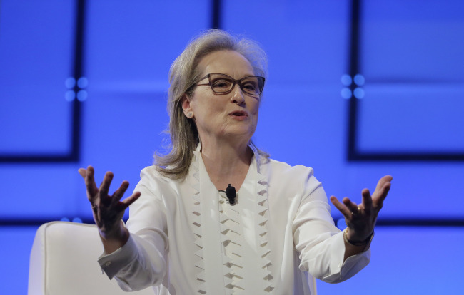 Actress Meryl Streep speaks on Dec. 7, 2017, during the 13th annual Massachusetts Conference for Women in Boston. (AP/Yonhap)