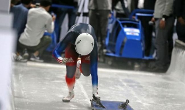 This file photo taken June 30, 2016, shows South Korean skeleton slider Jeong Sophia training at Olympic Sliding Centre in PyeongChang, Gangwon Province. (Yonhap)