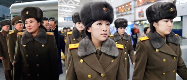 Hyon Song-wol, chief of the Moranbong Band (left picture); Members of North Korea's Moranbong Band arrive at an airport in Beijing to return to the North, Saturday. ( Yonhap)