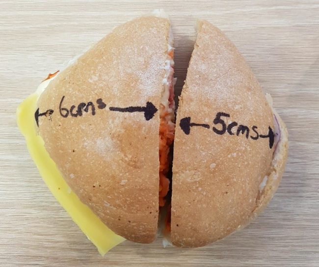 Sandwich not cut in half(Corowa RSL Club's Facebook)