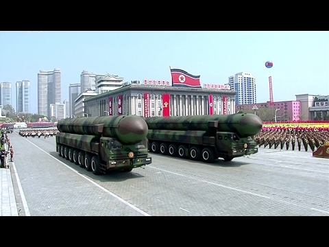 Two vehicles carrying what appeared to be ICBM-class missiles were present during a military parade in Pyongyang in April 2017. Yonhap