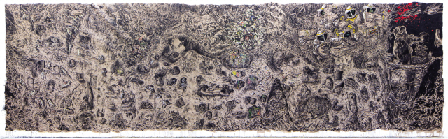 배윤환, 숨쉬는 섬(Breathing Island), 2017, acrylic, oil pastel on canvas, 270×880 cm   [제공=갤러리바톤]