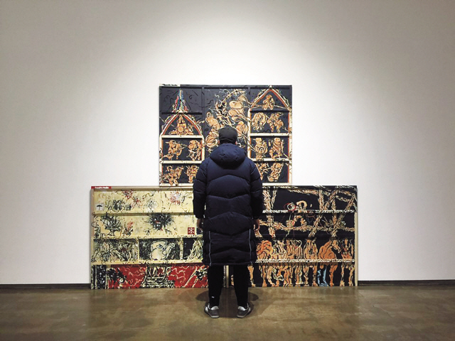 배윤환, 숨쉬는 섬(Breathing Island), 2017, acrylic, oil pastel on canvas, 270×880 cm   [제공=갤러리바톤]