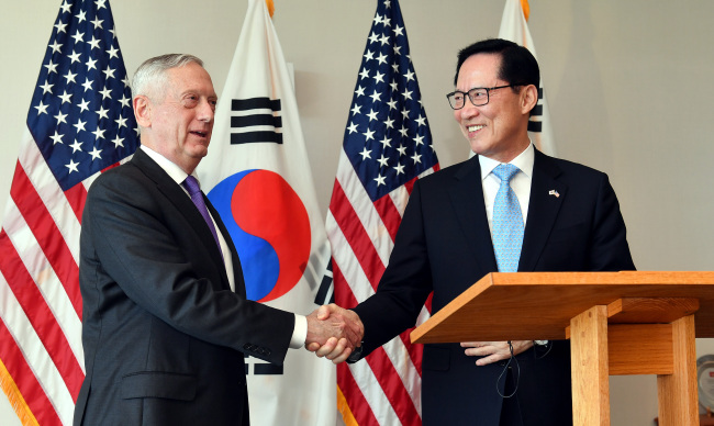 Jim Mattis with Song Young-moo (Yonhap)