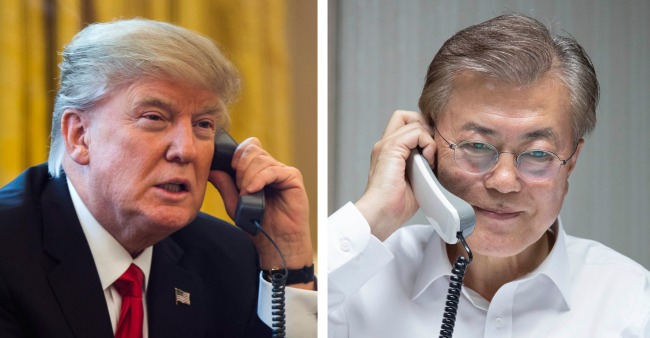 US President Donald Trump (left) and his South Korean counterpart Moon Jae-in. Yonhap