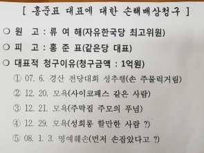 류 전 최고위원이 페이스북에 올린 소장 내용. [류여해 페이스북 갈무리]