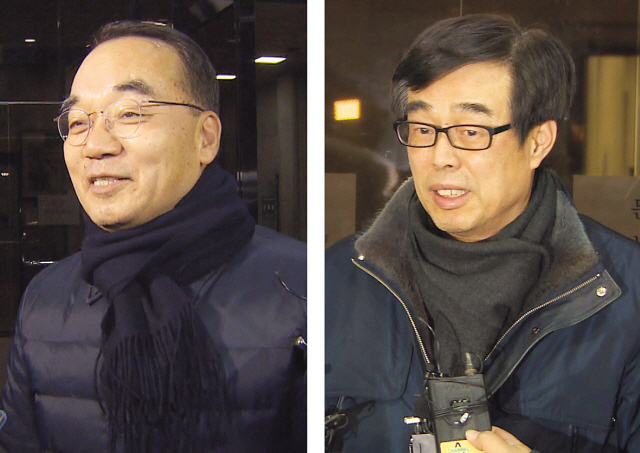 이명박 정부 시절 국가정보원에서 자금을 받아 불법 여론조사 등에 쓴 의혹을 받는 박재완 전 청와대 정무수석(왼쪽)과 장다사로 전 총무기확관. [연합뉴스]