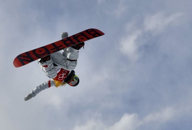 Chloe Kim, of the United States, jumps during the women’s halfpipe finals at Phoenix Snow Park at the 2018 Winter Olympics in Pyeongchang, South Korea, Tuesday, Feb. 13, 2018. (AP)