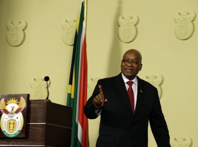 South African President Jacob Zuma addresses the nation and press at the government’s Union Buildings in Pretoria, South Africa, Wednesday, Feb. 14, 2018. South Africa’s President Jacob Zuma says he will resign ‘with immediate effect’ (AP)