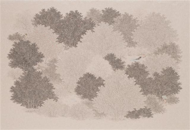 김민주, 사유의 숲, 138×200cm, 장지에 먹과 채색, 2014.
[제공=선화랑]