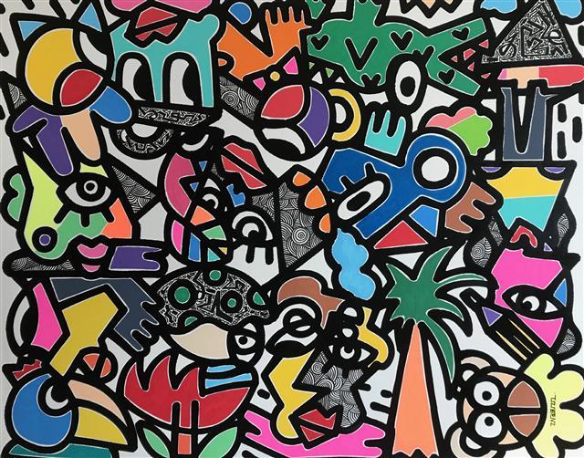 정재훈, earth, Acrylic marker, paint, ink, 162×128cm, 2018.   [제공=유중갤러리]
