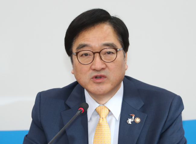더불어민주당 우원식 원내대표가 8일 국회에서 열린 정책조정회의에서 미투 운동에 대해 이야기 하고 있다. (사진=연합뉴스)