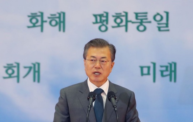 President Moon Jae-in speaks at the 50th Korea National Prayer Breakfast on Thursday, March 8, at KINTEX. (Yonhap)