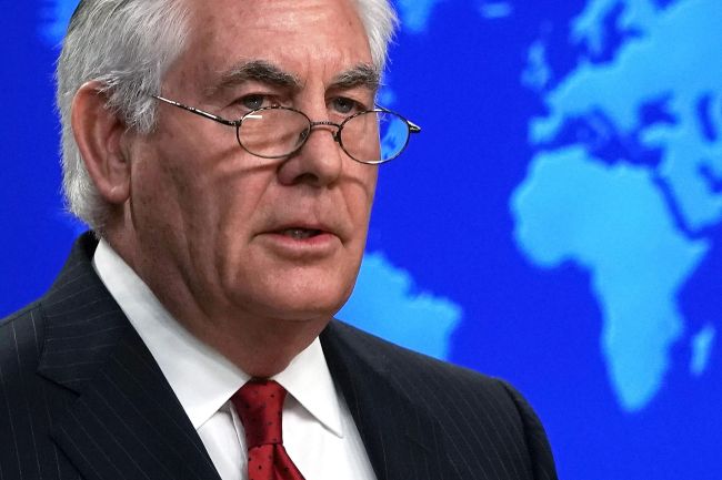 Outgoing US Secretary of State Rex Tillerson makes a statement on his departure from the State Department March 13, 2018 at the State Department in Washington, DC. (AFP=Yonhap)
