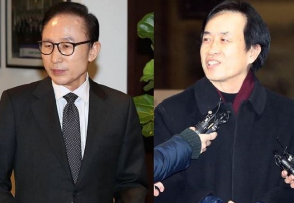 Lee Myung-bak, left, and Kim Hee-joong (Yonhap)