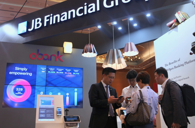 JB Financial's exhibition booth at the Money20/20 Asia in Singapore. Park Ga-young/The Investor