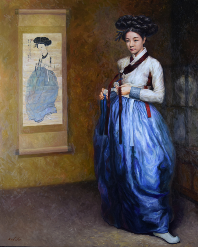 Kai Jun, 신윤복의 미인도 재해석, 162.2cm X 130.3cm(100호 F), Oil on Canvas, 2018년 [사진제공=카이준]