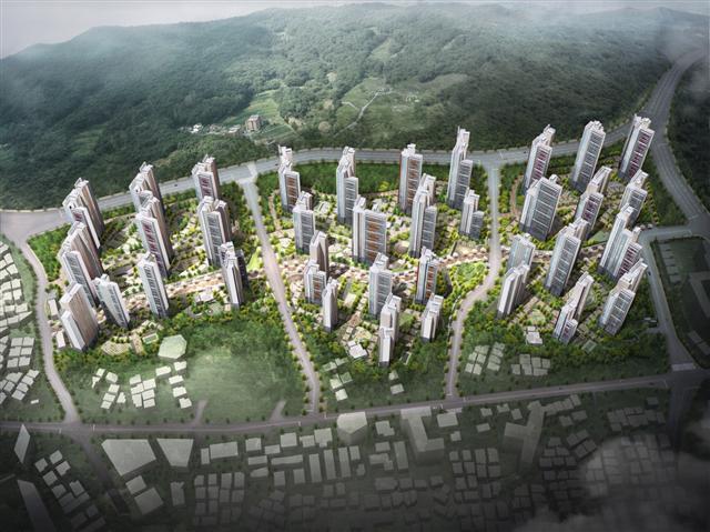 삼성물산이 20일 9200억원대 도급계약을 맺은 부산 온천4구역 재개발 단지 조감도.