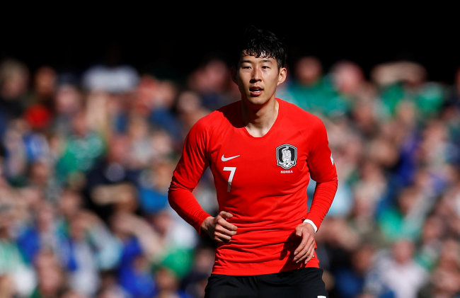 South Korea's Son Heung-Min at National Football Stadium at Windsor Park, Belfast, Britain, on March 24, 2018. (Reuters-Yonhap)