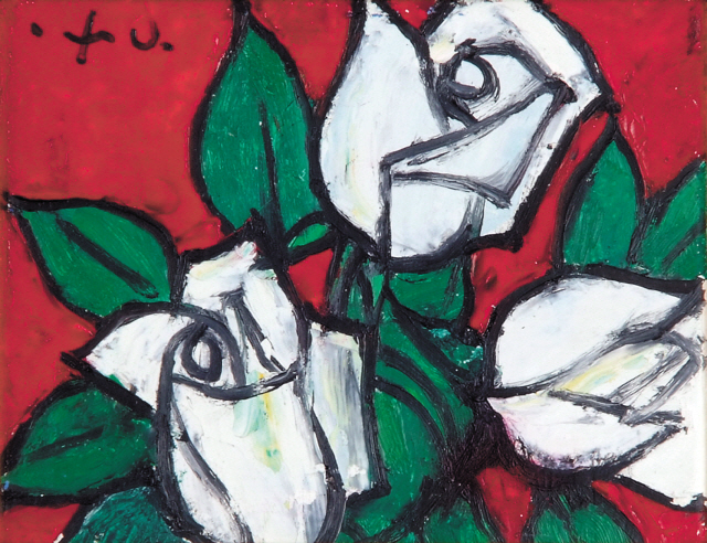①황염수(Hwang YeomSoo)/장미/캔버스에 유채/11.7×16.6 cm/1995 ②차규선(Cha KyuSun)/산수유/캔버스에 혼합재료/90.5×73cm/2007 ③이배(Lee Bae)/파리에서 (a｀ Paris)/종이에 인디언 잉크/80×61cm/2008 ④장욱진(Chang UcChin)/무제/종이에 수묵/59.5×29cm/1980. [제공=헤럴드아트데이]
