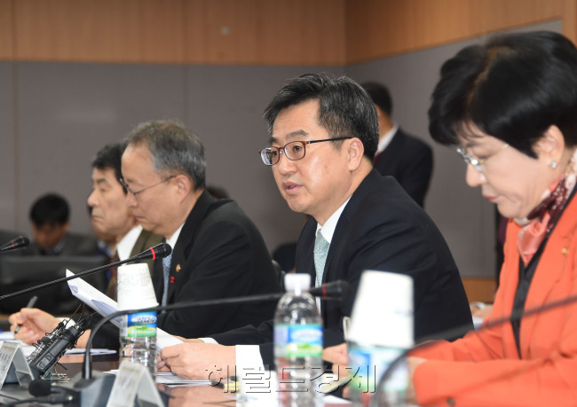 앞으로 고용위기지역에서 창업할 경우 5년간 법인세와 소득세가 면제되는 등 위기지역에 대한 세제혜택이 확대된다. 김동연 부총리 겸 기획재정부 장관이 지난해 12월 산업경쟁력강화 관계장관회의를 주재하고 있다. [헤럴드경제DB]