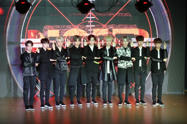 Noir poses during a press showcase for its debut EP “Twenty’s Noir” in Seoul on Monday. (Luk Factory)