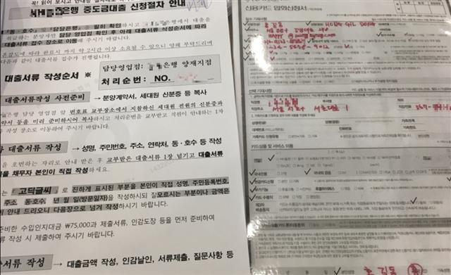 대출서류 사이에 끼워진 신용카드 가입신청서