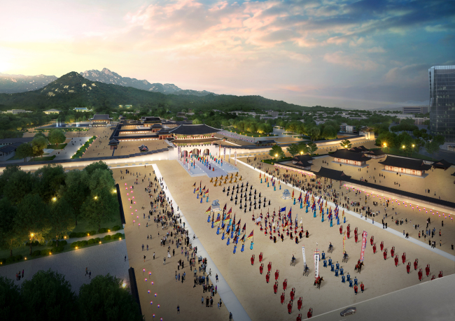 A bird's-eye view of the envisioned new Gwanghwamun Square, provided by the Seoul Metropolitan Government and the Cultural Heritage Administration on Tuesday. (Yonhap)
