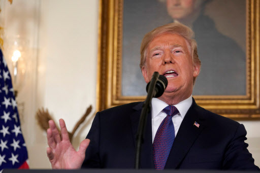 US President Donald Trump makes a statement about Syria at the White House in Washington, US, April 13. (Yonhap - Reuters)