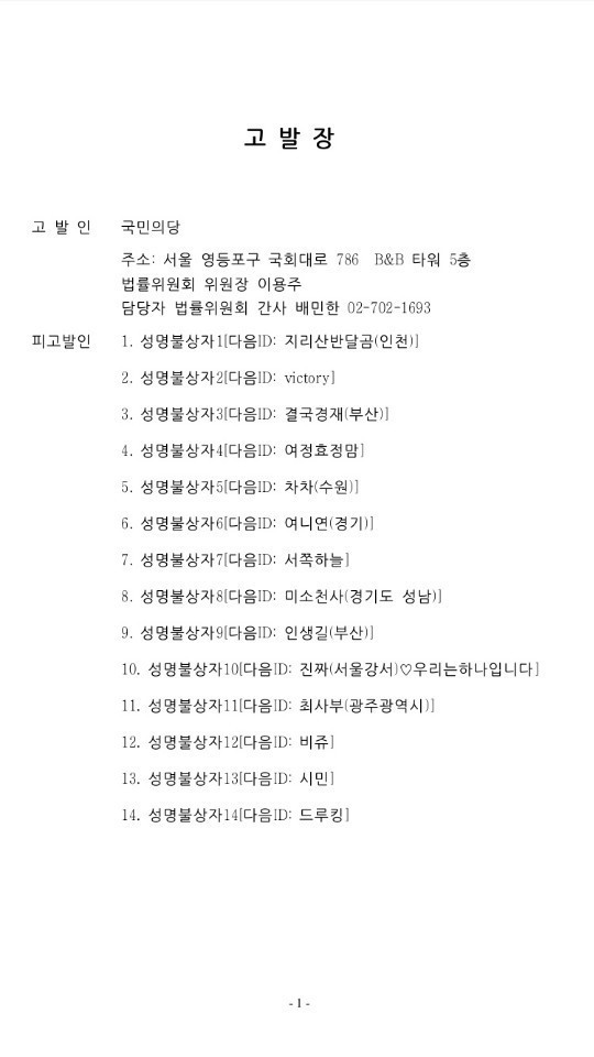 지난해 4월 국민의당이 작성한 댓글조작 관련 고발장. 문팬 운영진인 '지리산반달곰'과 최근 댓글조작 혐의로 경찰 구속된 '드루킹' 등 14명의 아이디가 적혀 있다.(사진=국민의당)
지난해 4월 국민의당이 작성한 댓글조작 관련 고발장. 문팬 운영진인 '지리산반달곰'과 최근 댓글조작 혐의로 경찰 구속된 '드루킹' 등 14명의 아이디가 적혀 있다.(사진=국민의당)